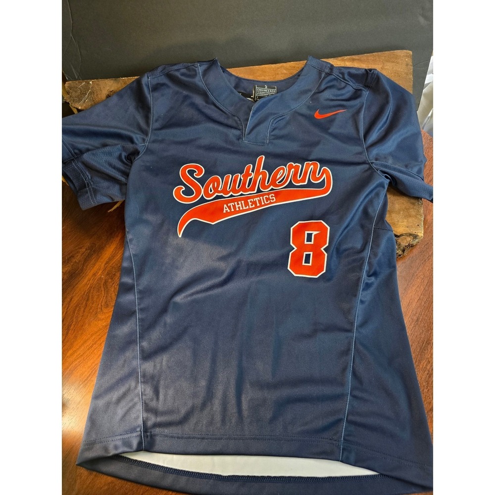 Athletic Nike Baseball Jersey Mens Small Navy Blue Southern Athletics Number 8